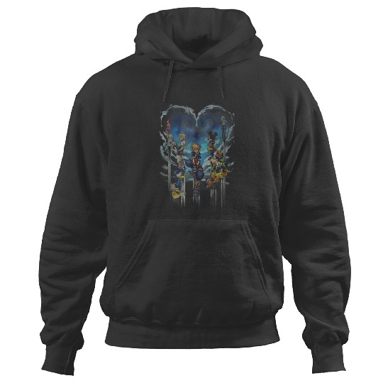 Disneyss Kingdom Hearts Main Characters Heart Shape Distressed Hoodies
