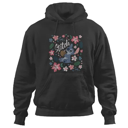 Disneyss Lilo Stitch Floral Stitch Coconut Portrait Short Sleeve Hoodies