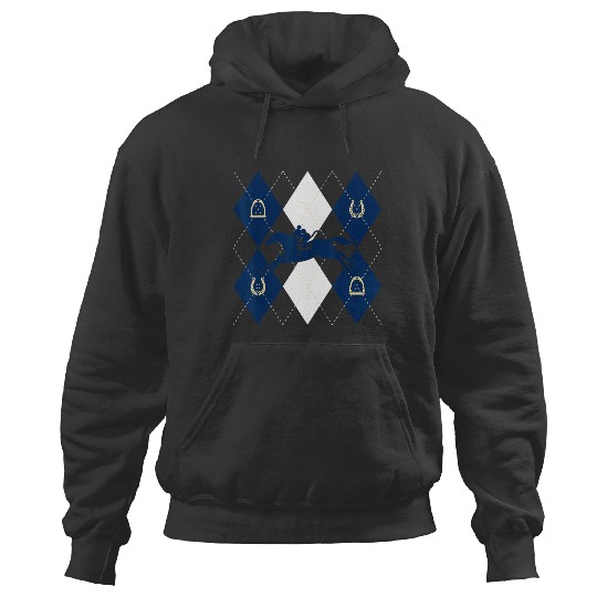 Disney Mickey Mouse Horse Racing Silhouette Argyle Pattern Hoodies