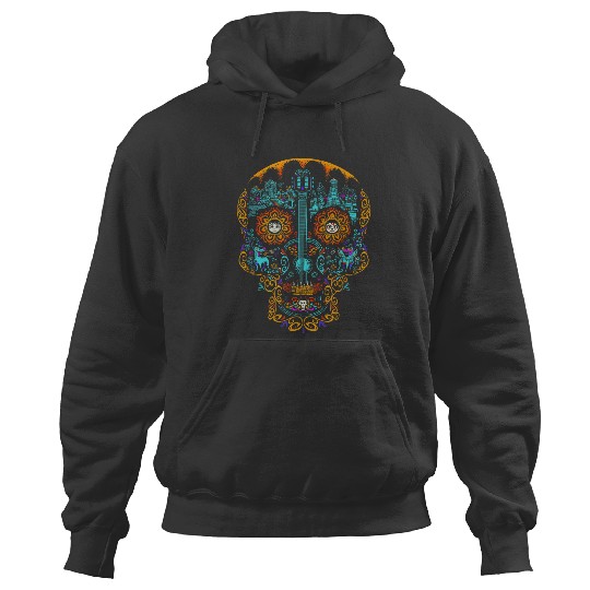 Discover Disney Pixar-Pixar Coco Iconic Day Of The Dead Big Skull Collage Hoodies