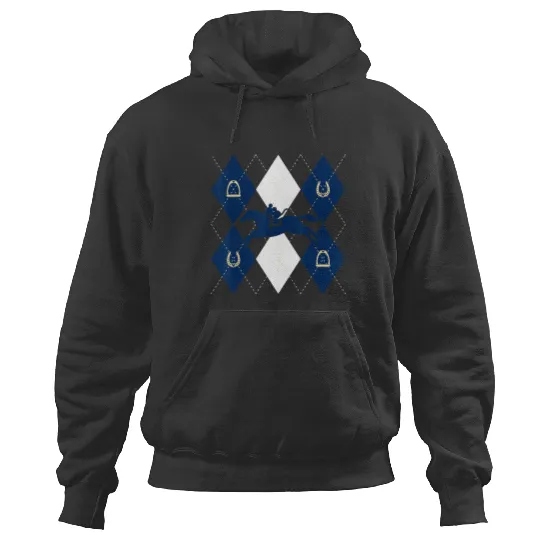 Disney Mickey Mouse Horse Racing Silhouette Argyle Pattern Hoodies