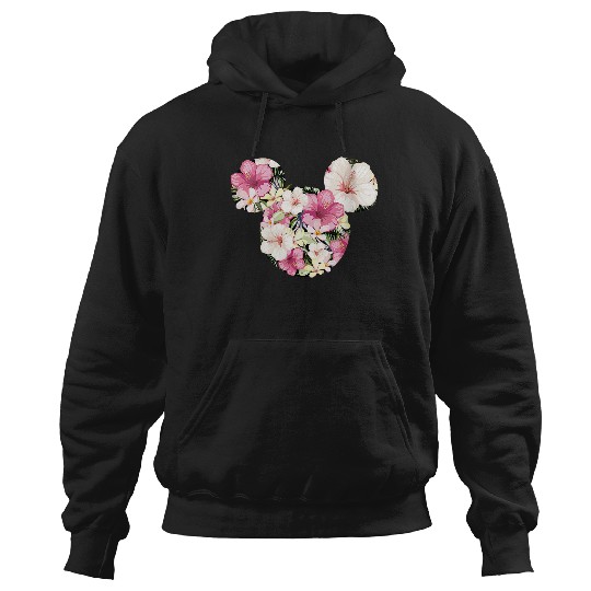 Womens Disney Mickey And Friends Tropical Floral Print Silhouette V-Neck Hoodies