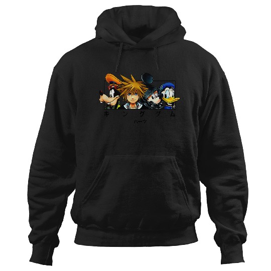 Disneyss Kingdom Hearts Main Characters Panel Chest Kanji Logo Hoodies
