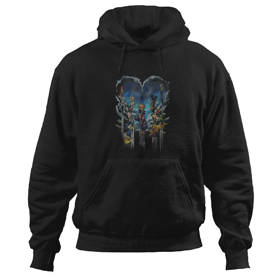 Disneyss Kingdom Hearts Main Characters Heart Shape Distressed Hoodies