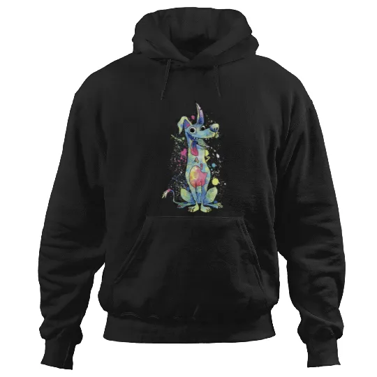 Womens Disneys Pixars Coco Dante Watercolor Splatter VNeck Hoodies