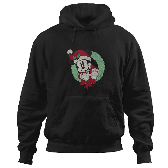 Disneys Mickeys Mouse Christmas Wreath Santa Hat Portrait Hoodies