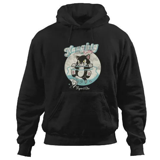 Disney Pinocchio Naughty Kitty Figaro & Cleo Retro Big Logo Long Sleeve Hoodies