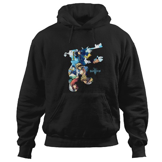 Womens Disney Kingdom Hearts Heroes Group Shot Sora Silhouette Fill V-Neck Hoodies