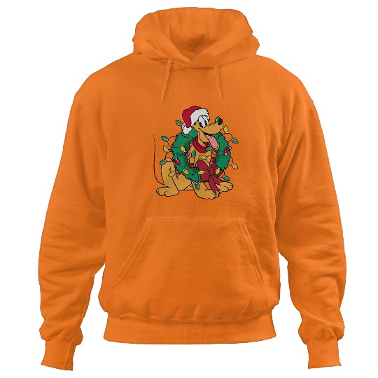 Pluto Wear Santa Hat Hug Christmas Wreath Hoodies, Very Merry Xmas Party Disney Trip Hoodies