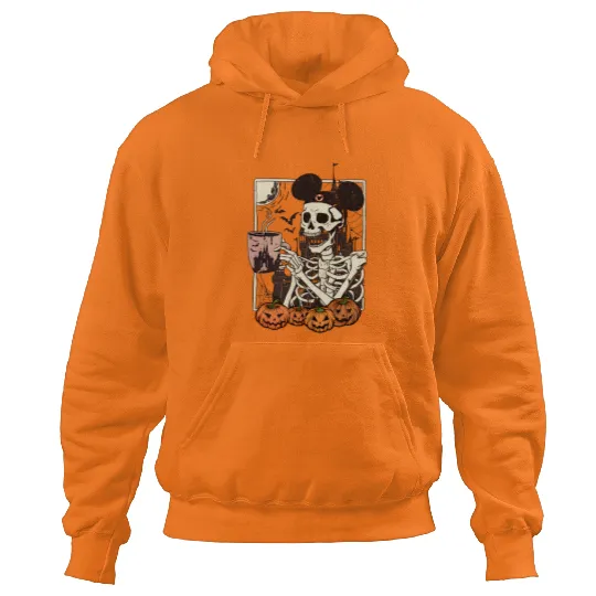 Vintage Disney Skeleton  Color Hoodies, Mickey Skeleton Coffee Hoodies