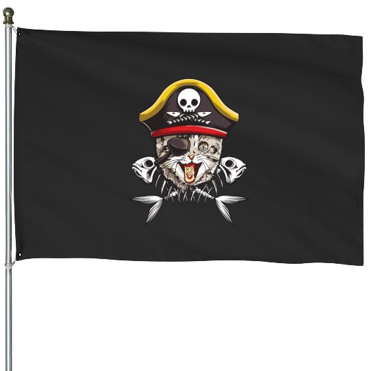 Cat Pirate Jolly Roger Flag Skull Crossbones Capta House Flags