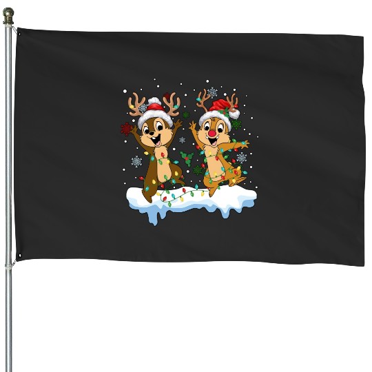 Disney Chip And Dale Christmas House Flags, Cute Christmas Couples House Flags