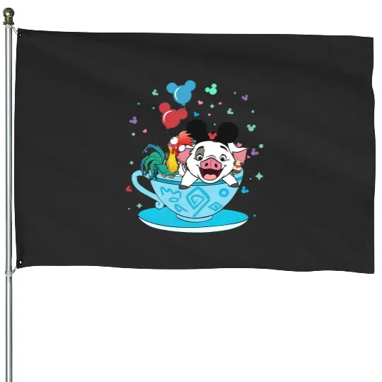 Moana House Flags Pua and Hei Hei, Disney Teacup House Flags, Disney Matching House Flags