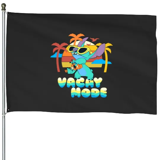 Disney Stitch Island Vacay Mode Retro Distressed House Flags, Disney Trip House Flags, Disney World House Flags
