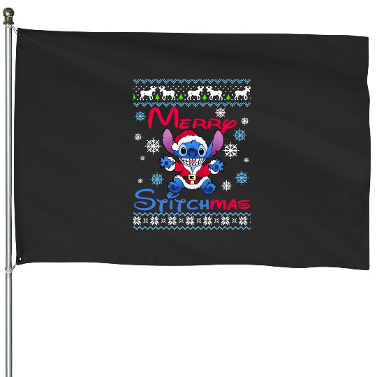 Merry Christmas Stitch Ugly Sweater - Disney Christmas Ugly House Flags