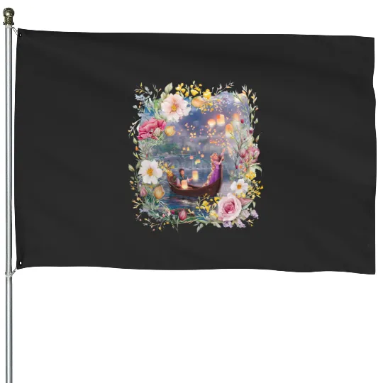 Vintage Disney Tangled Rapunzel Floral House Flags, Retro Disney Princess House Flags, Princess Rapunzel Flynn Rider, Lost Princess House Flags