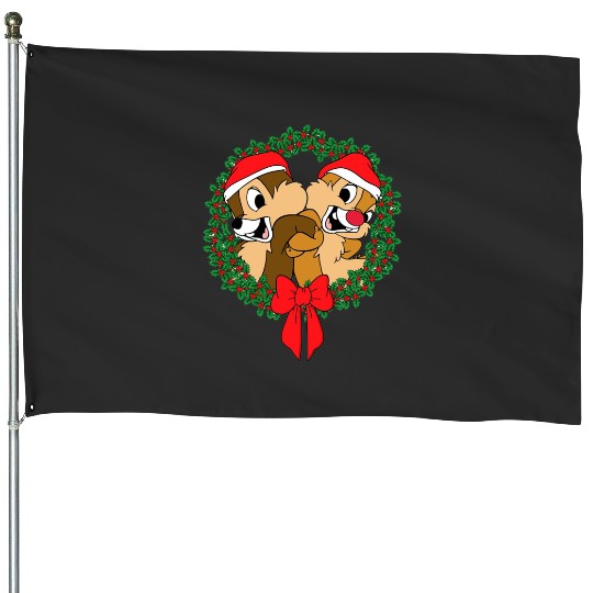 Disney Chip and Dale Christmas Wreath House Flags, Disney Chip