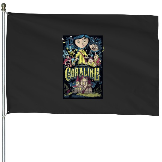 Coraline House Flags, Coraline Doll House Flags, Vintage Disney Halloween Party House Flags