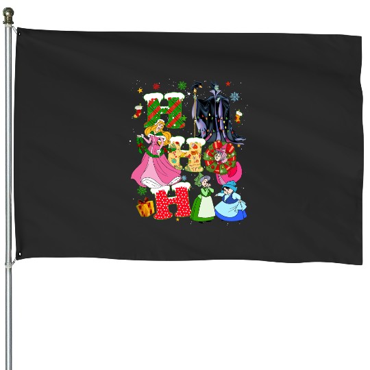 Disney Sleeping Beauty Christmas Vintage House Flags, Princess Aurora HoHoHo Christmas House Flags