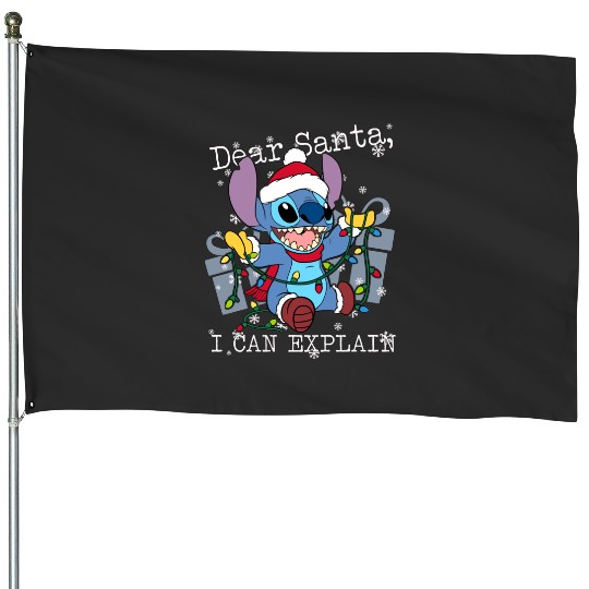 Cute Lilo & Stitch Christmas Dear Santa I Can Explain House Flags, Funny Disney