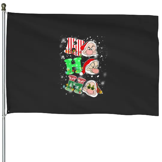 Ho Ho Ho Grumpy Dwarf Christmas Light House Flags, Snow White and Seven Dwarfs Disneyland House Flags