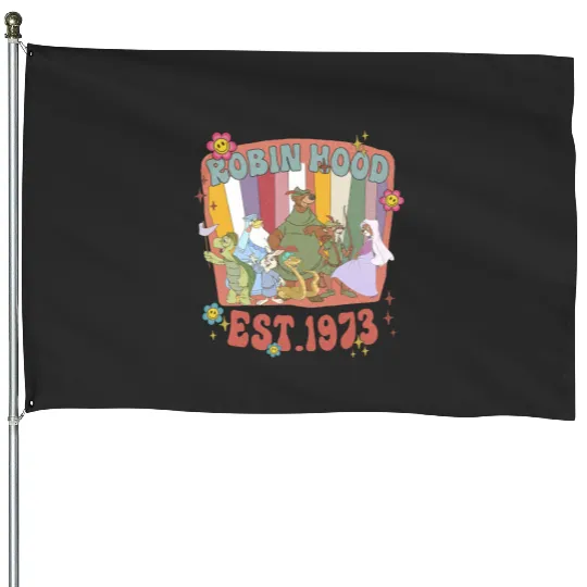 Vintage 90s Robin Hood House Flags, Disney Robin Hood 1973
