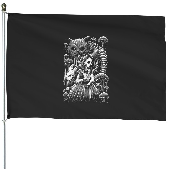 Alice in Murderland House Flags | Gothic Alice in Wonderland House Flags | Goth Disney Princess | Goth Cottagecore Clothing | Unisex Horror House Flags