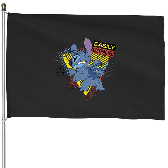 Womens Disney Lilo Stitch Easily Distracted Mad Stitch Portrait House Flags