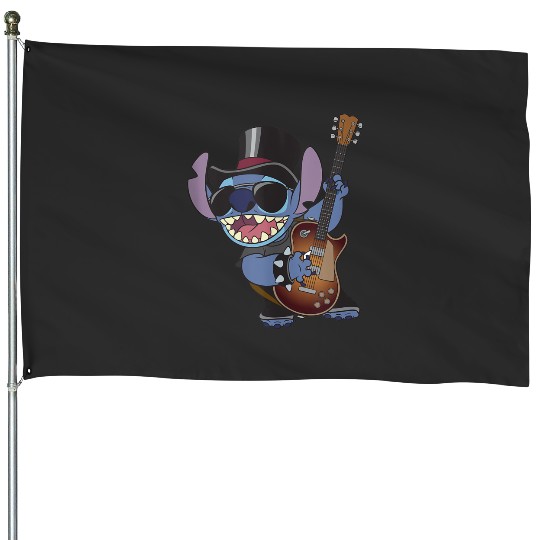 Disney Lilo Stitch Rock Star Playing Big Chest Portrait House Flags