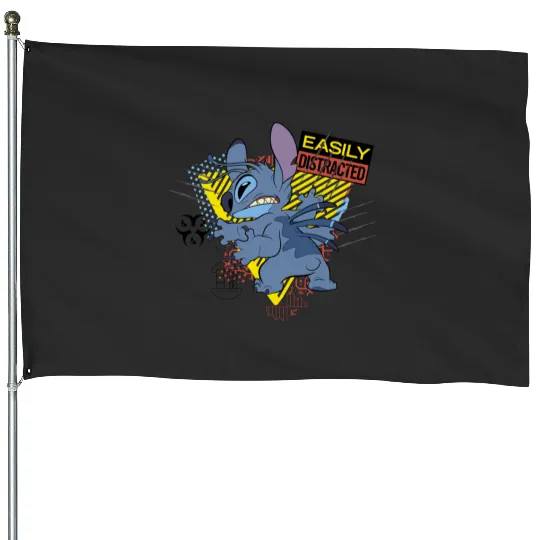 Disney Lilo Stitch Easily Distracted Mad Stitch Portrait Long Sleeve House Flags