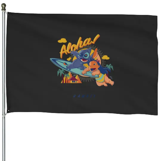 Disney Lilo Stitch Aloha Enjoying Summer Surfing Portrait House Flags