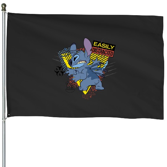 Disney Lilo Stitch Easily Distracted Mad Stitch Portrait House Flags