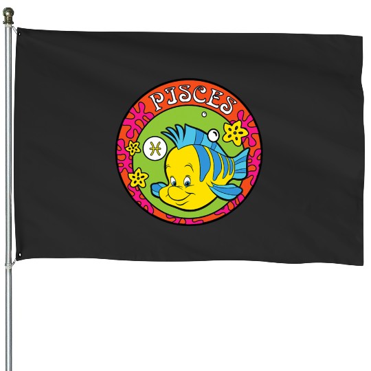 disneyy The Little Mermaid Flounder Zodiac Pisces House Flags