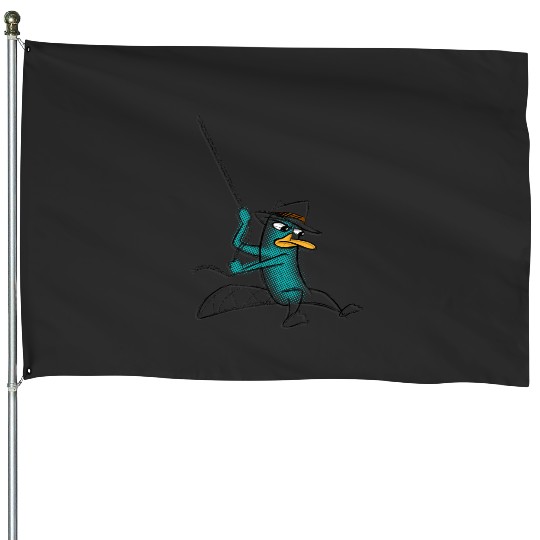 Disneys Phineas And Ferb Agent P Swinging Into Action Sketch House Flags