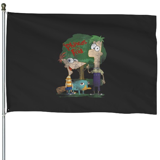 Disneys Phineas And Ferb Hanging Out With Perry Distressed House Flags