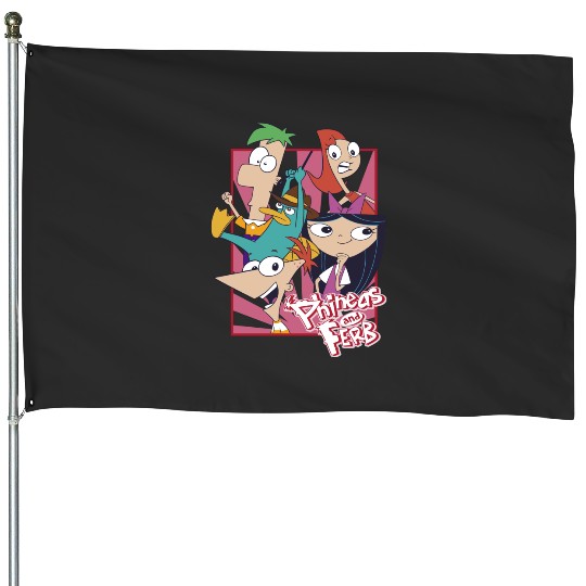 Disneys Phineas And Ferb With Friends Cute Group Shot House Flags