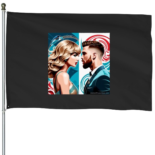 taylorr Swift and Travis Kelce art House Flags