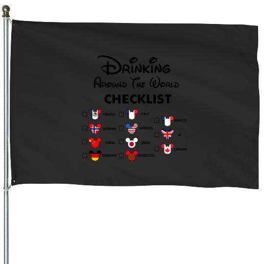 Mickey Beer Minnie Front and Back, Epcot Drinking Around The World , Drinking Around the world checklist, Disney Couple s House Flags