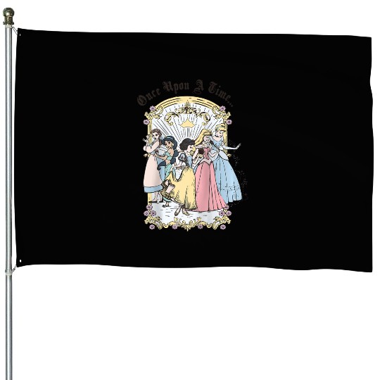 Disney Princess Once Upon A Time  Cartoon Raglan Baseball Tee House Flags