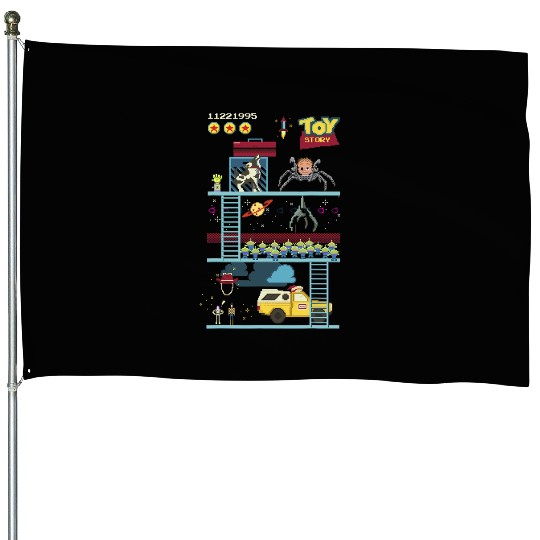 Disney Pixar Toy Story 8-Bit Video Game Scene House Flags