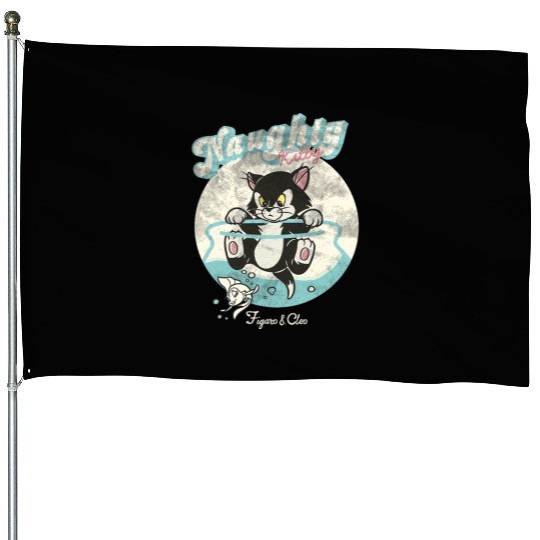 Disney Pinocchio Naughty Kitty Figaro & Cleo Retro Big Logo House Flags