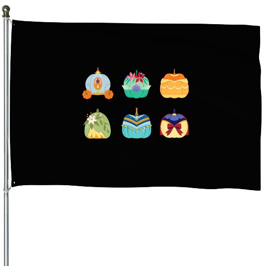 Disney Princess Pumpkins Fall Autumn Six Pumpkin Princesses House Flags