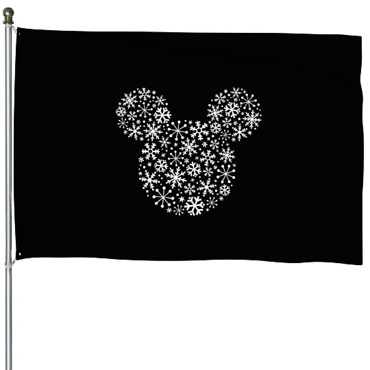 Disney Mickey Mouse Icon Holiday White Snowflakes House Flags