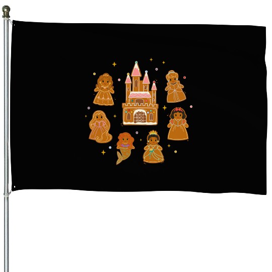 Disney Princess Holiday Christmas Gingerbread Cookie Castle House Flags