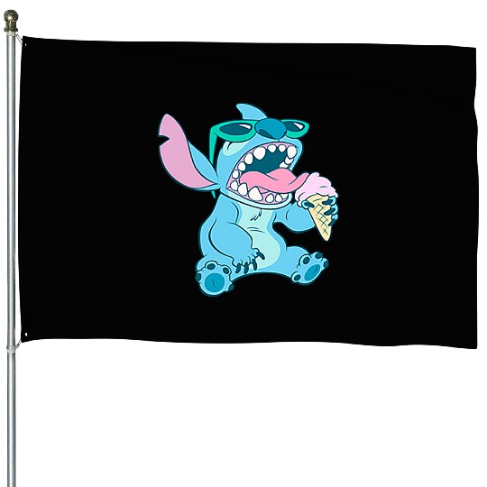 Disney Lilo & Stitch Eating Ice Cream Retro Pocket Logo House Flags