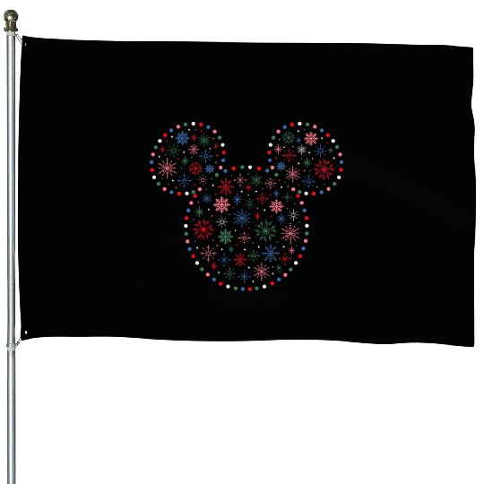 Disney Mickey Mouse Icon Christmas Holiday Lights Snowflakes House Flags