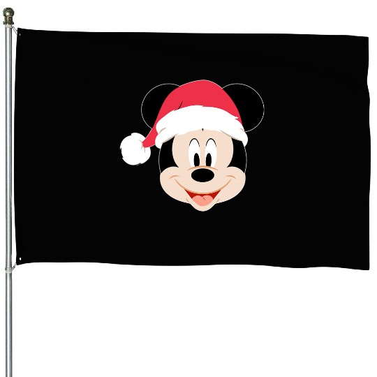 Disney Mickey Mouse in Santa Hat Happy Christmas Holiday House Flags