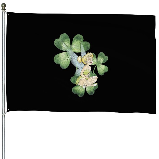 Womens Disney Peter Pan St. Patrick's Day Tinker Bell Clover Retro V-Neck House Flags