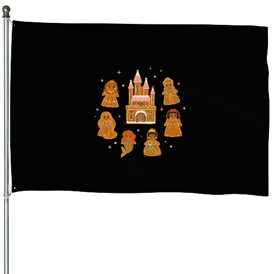 Disney Princess Holiday Christmas Gingerbread Cookie Castle House Flags