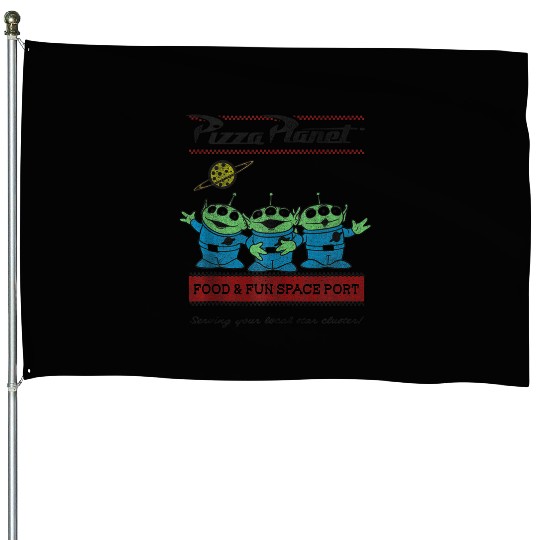 Disneys Pixars toy story Pizza Planets aliens House Flags